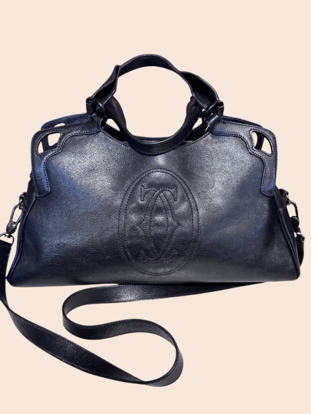Cartier Black Leather Bag Embossed Logo - Picture 4 of 16